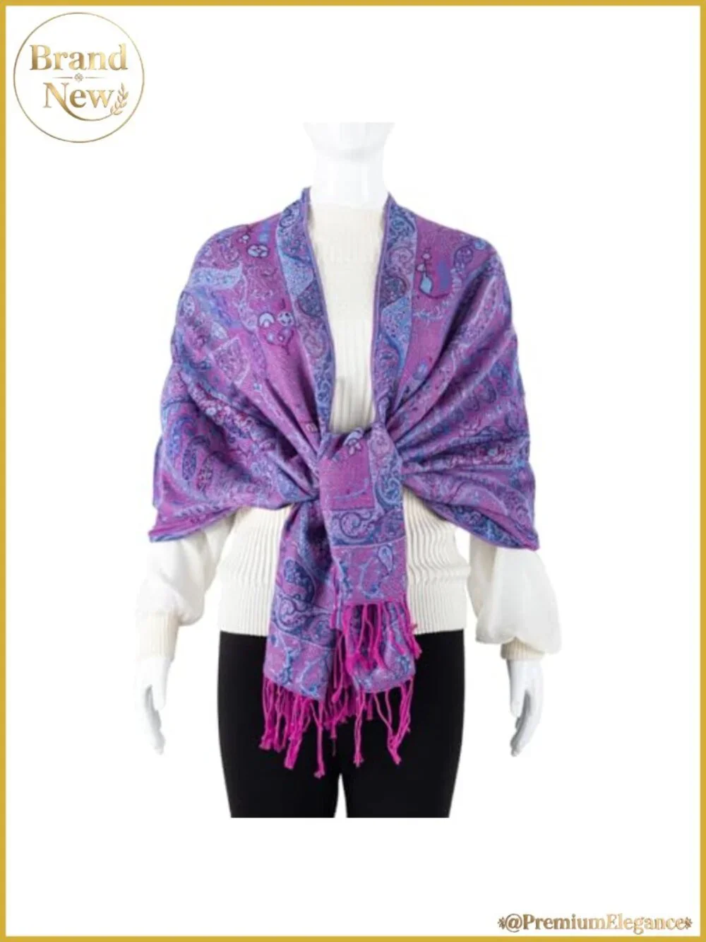 Pashmina Feel Rave Scarf Two-Tone Reversible Wrap Fringe